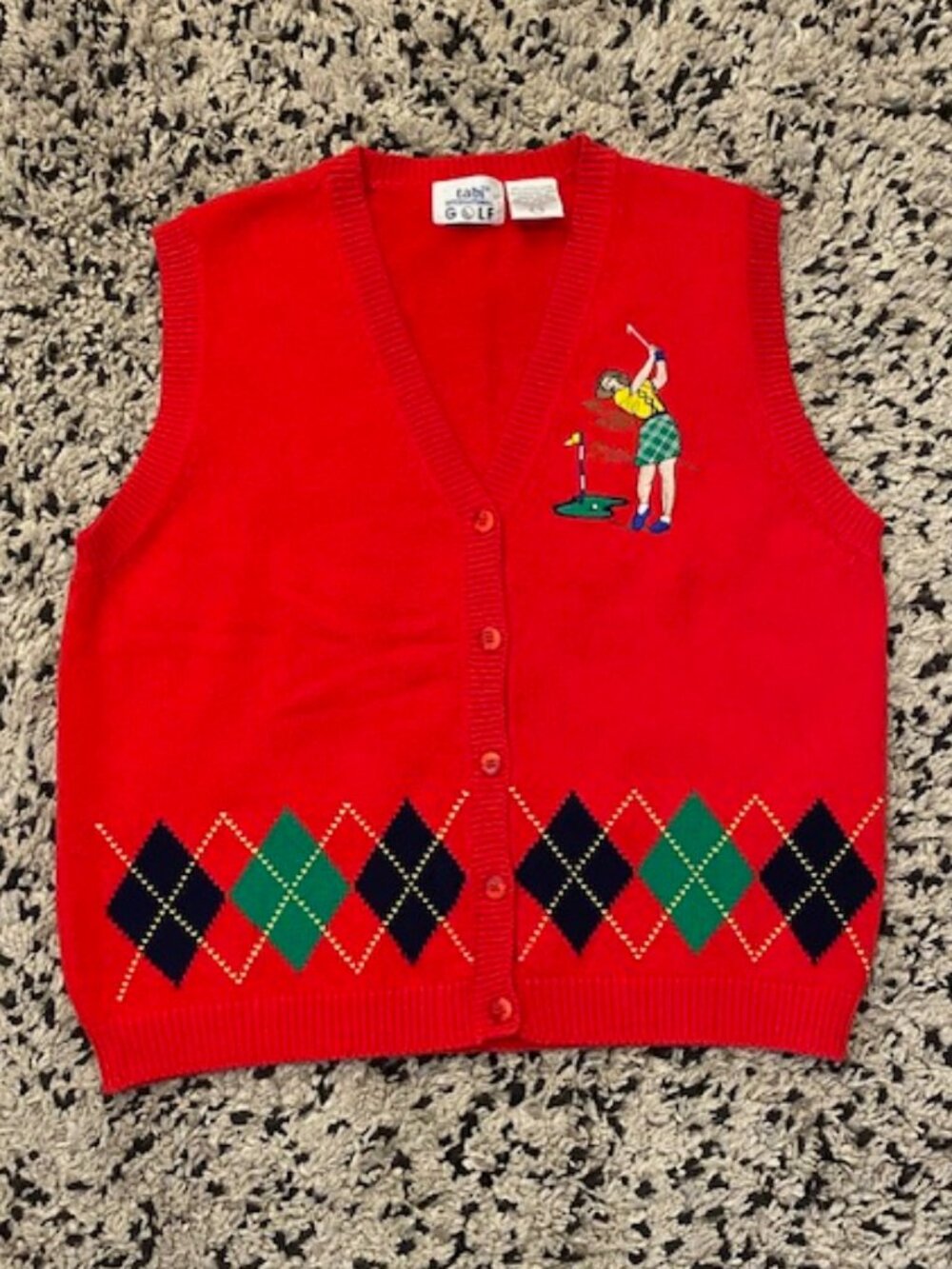 VTG Tabi International Golf Vest Argyle Embroidery Red L Knit Button Women